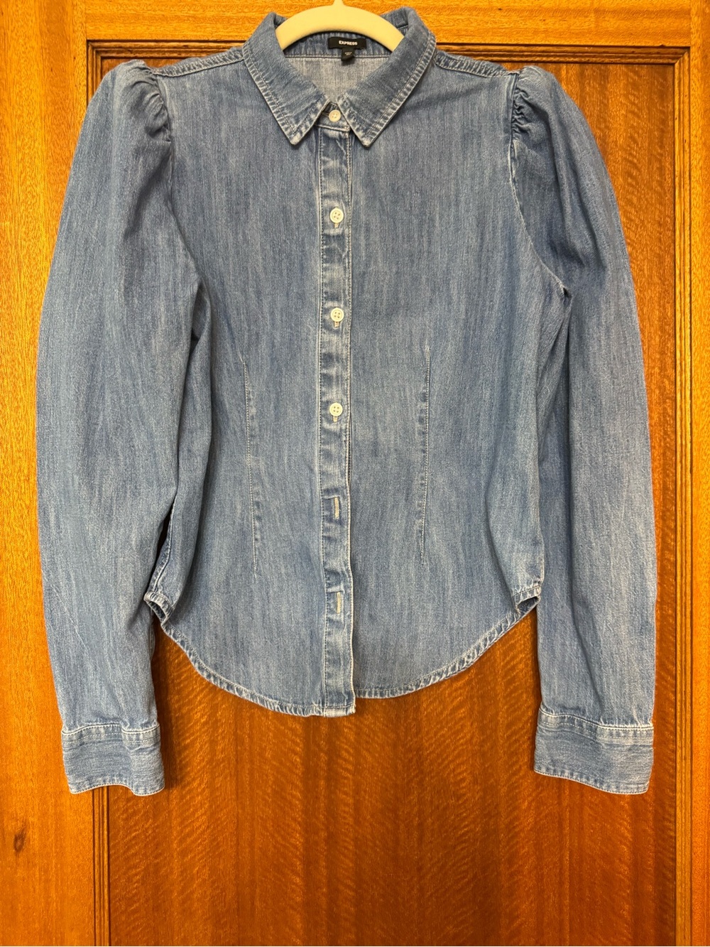 Puffed-Sleeve Denim Shirt, size 6